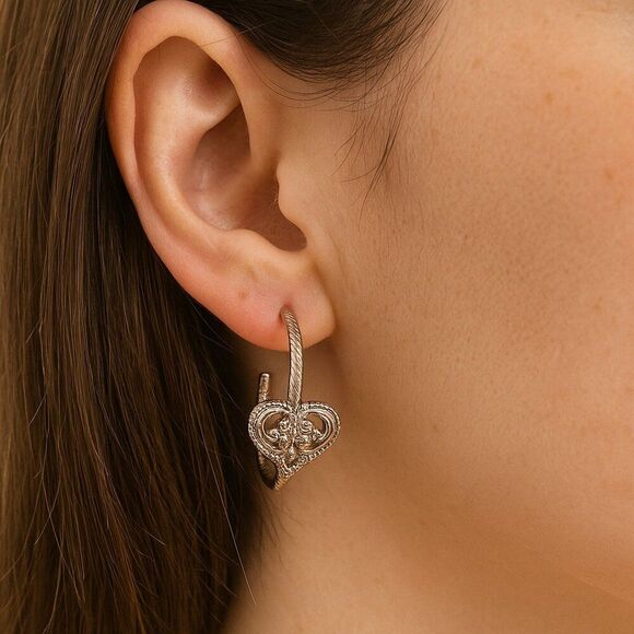 Vintage Avon Pierced Earrings Filigree Heart Silver Birthday Gift 1.5 in drop - Picture 1 of 11